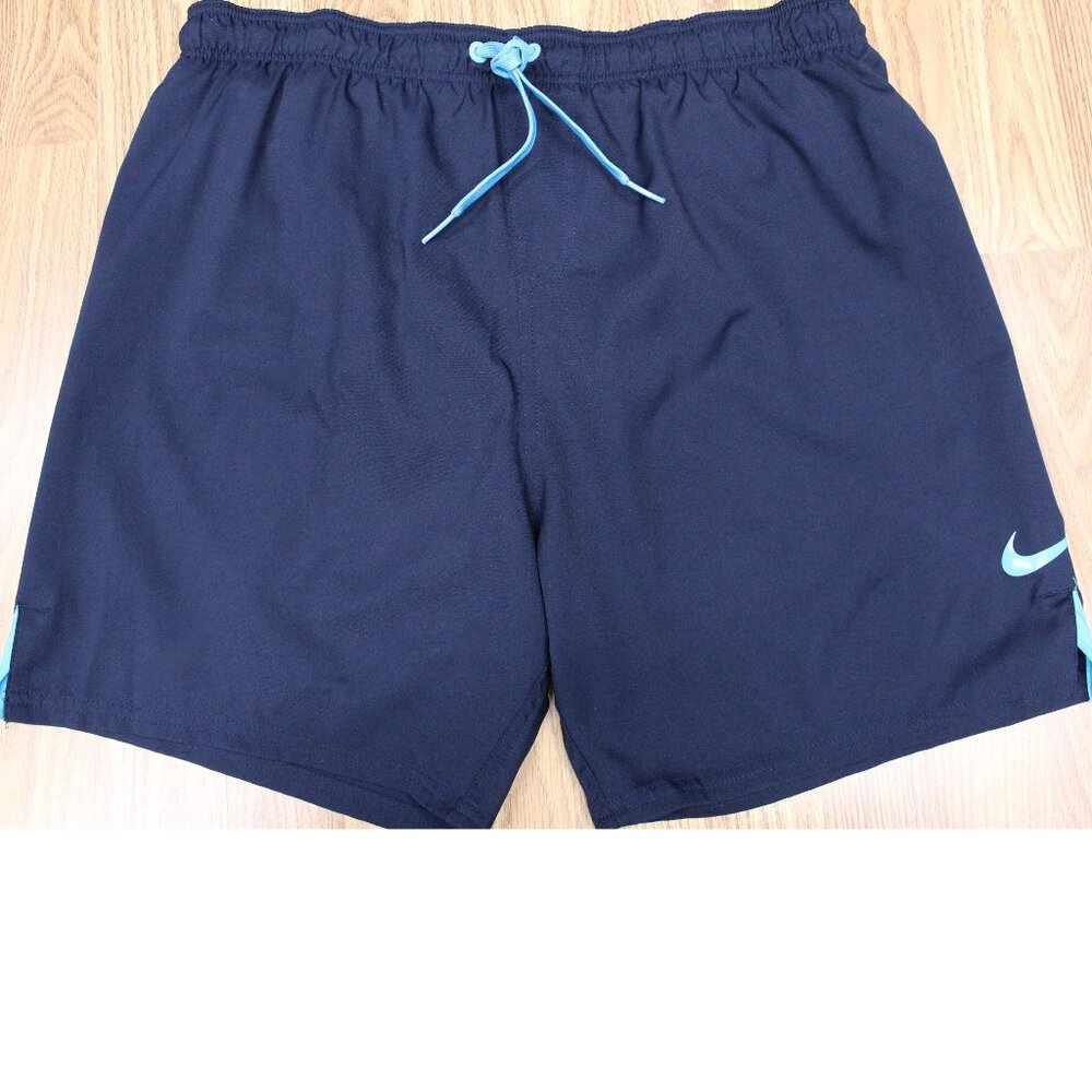 NIKE Mens LINED NYLON SWIM SHORTS NAVY & AQUA BLUE Sz LARGE, L